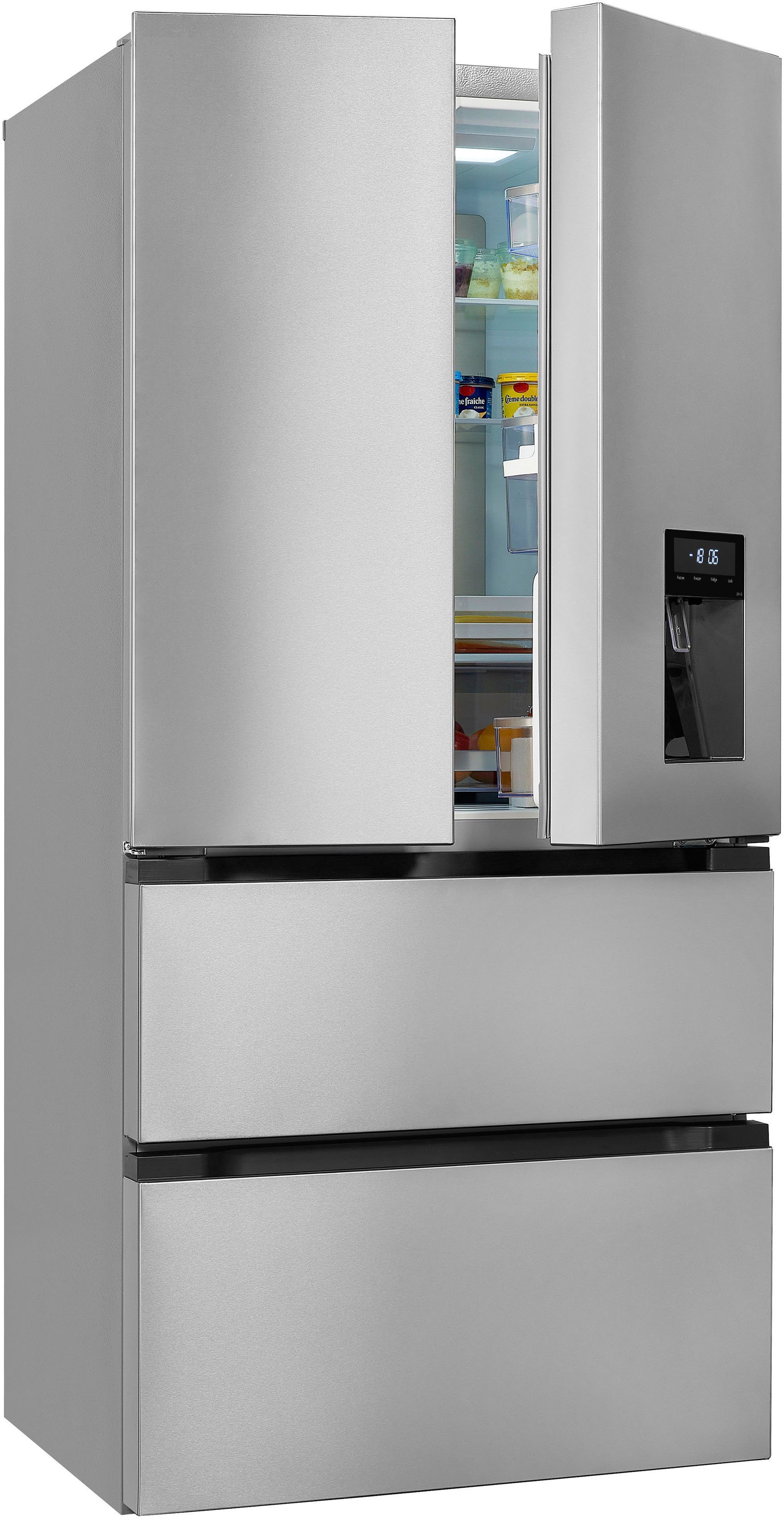 exquisit French Door FD490-160-WS-200E inoxlook, 183,0 cm hoch, 83,6 cm breit