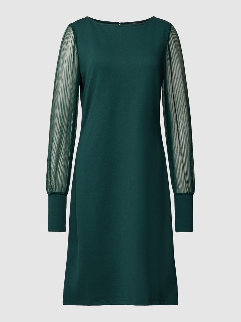 Knielanges Kleid mit Ärmeln aus transparentem Material in dunkelgrün