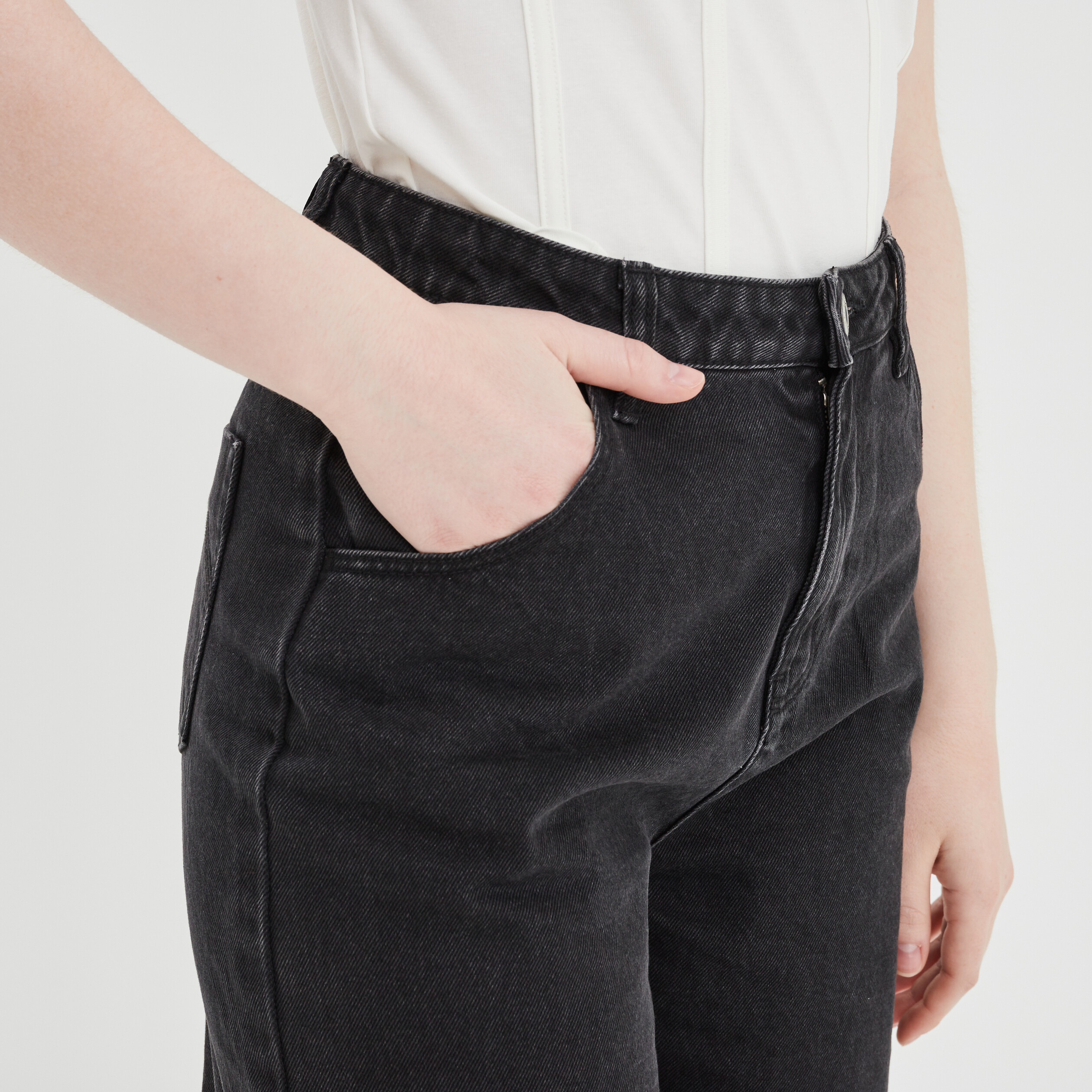 Jeans wide leg taille haute denim noir femme | La Halle