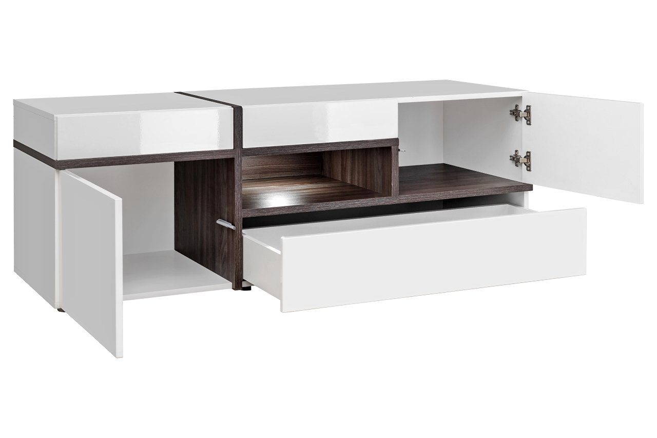 Unique Home Wohnwand Wohnwand CR mit Kommode, Grifflos mit Push To Open, LED Beleuchtung