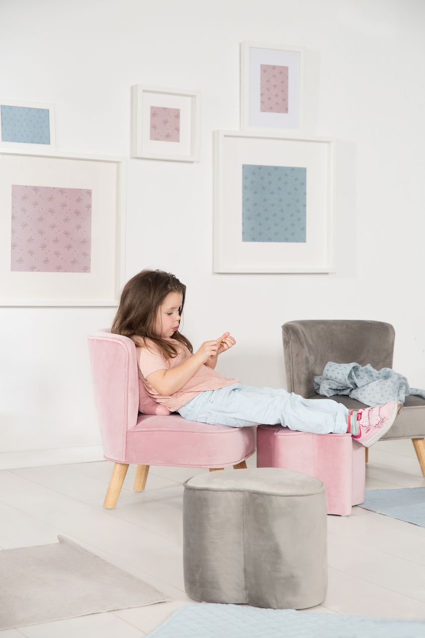 Roba Kindersessel „Lil Sofa“, bequemer Sessel mit stabilen Holzfüßen und Samtstoff in Mauve