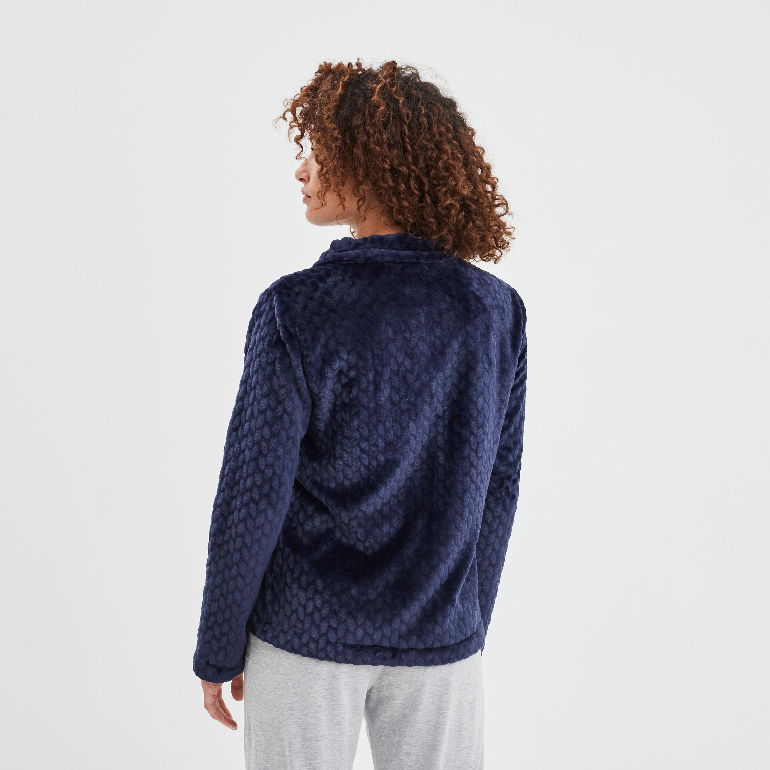 Veste pyjama pilou zippée col montant bleu marine femme | La Halle