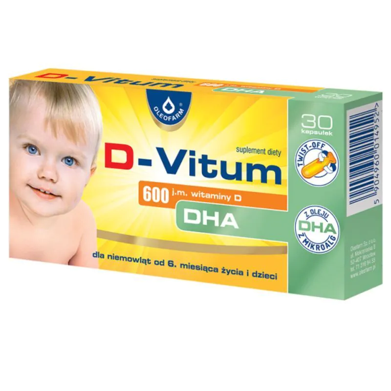 D-Vitum 600 IE vitamin D+DHA, Til spædbørn fra 6 måneder og børn, Twist-off kapsler