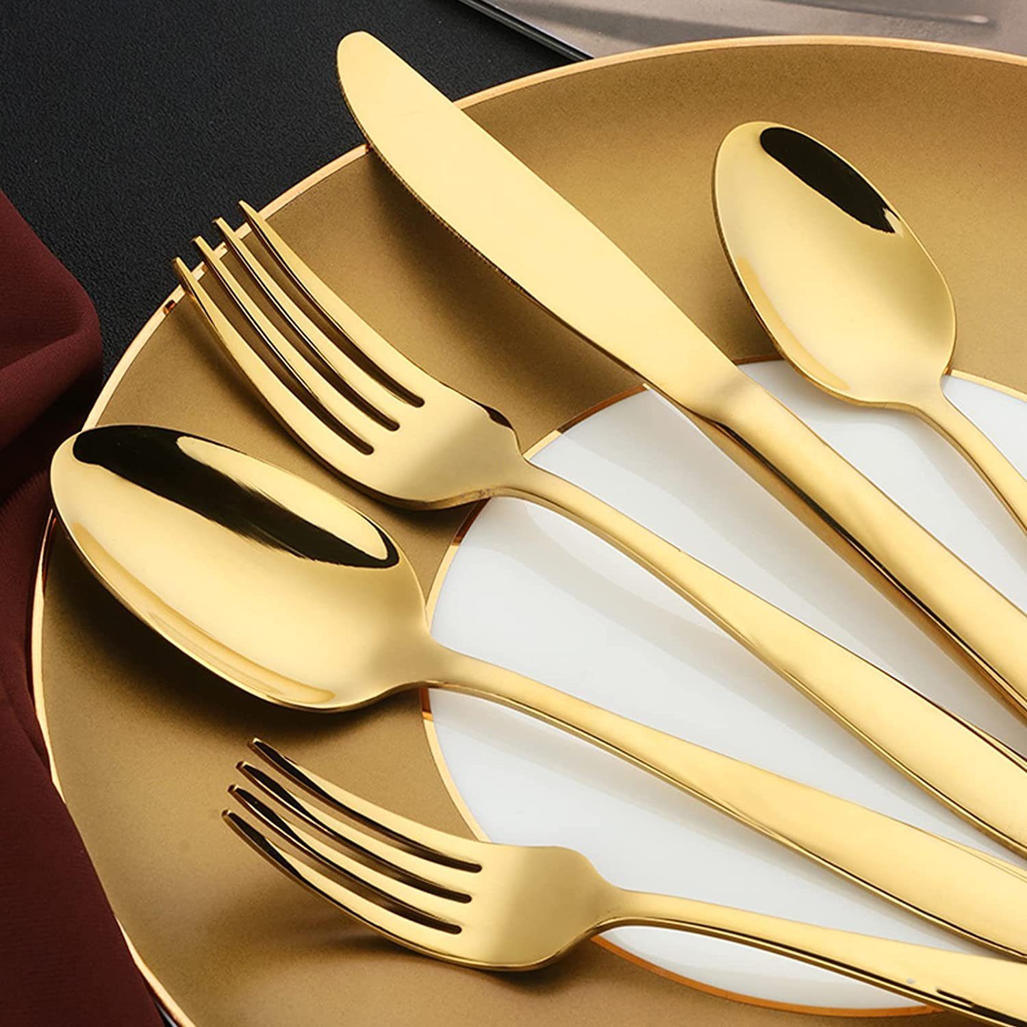iceagle Besteck-Set 24 Stück Besteck Set, Golden Essbesteck Set 6 Portionen