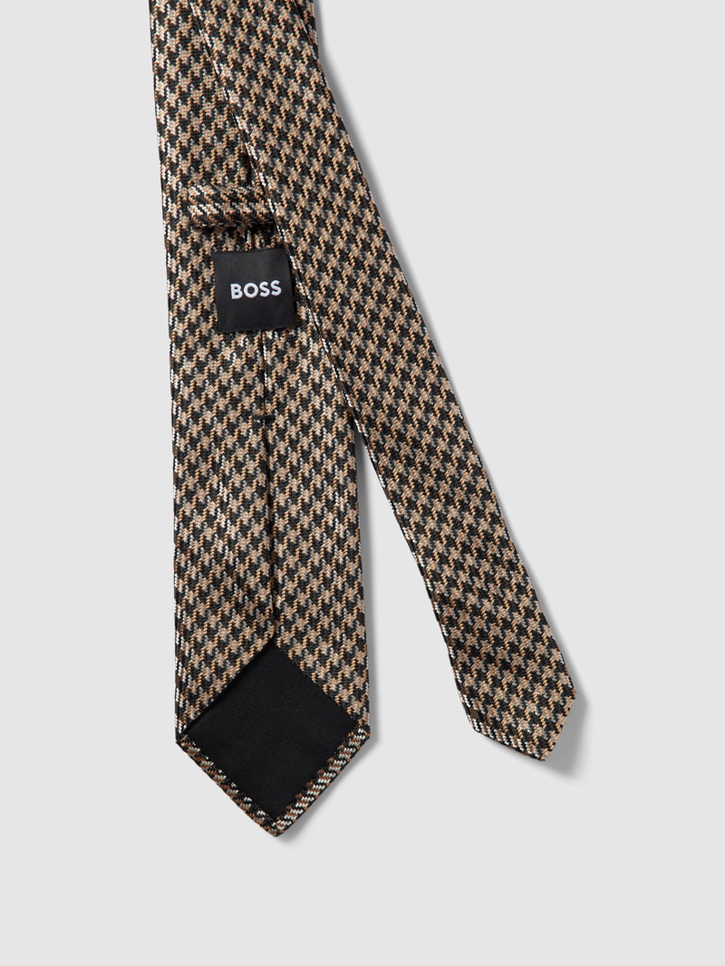 Seidenkrawatte mit Hahnentrittmuster Modell 'Tie' (7,5 cm) in beige