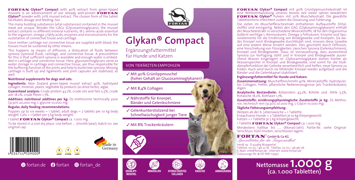 Fortan Ergänzungsfutter & Aufzucht Fortan Glykan Compact Tabletten 1 kg