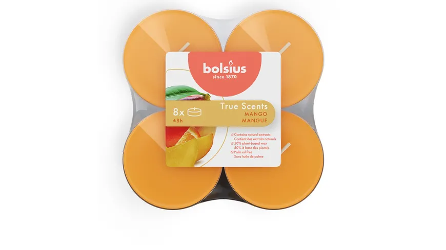 bolsius Maxi-Teelichte True Scents 8h 8er Pack Mango Mango