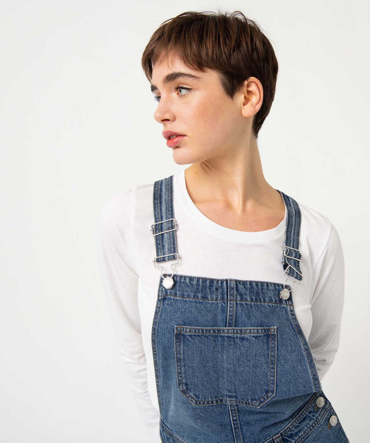Salopette femme en jean coupe courte stone | GEMO