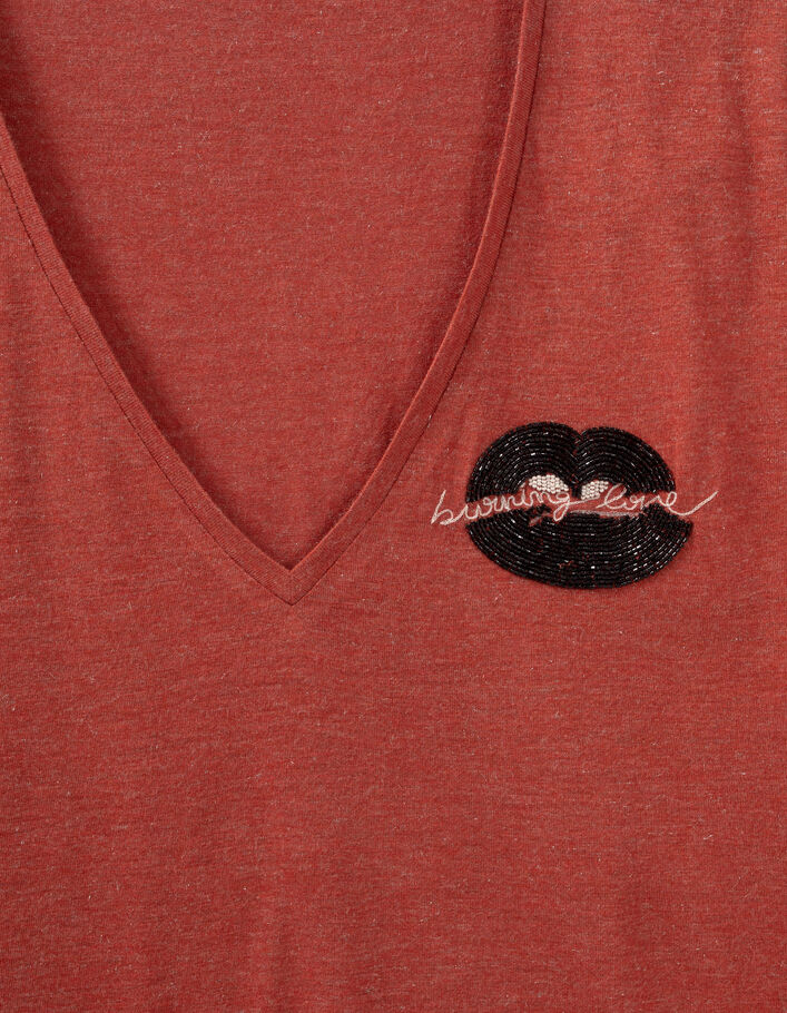 Tee-shirt tomette pailleté bouche brodée Femme
