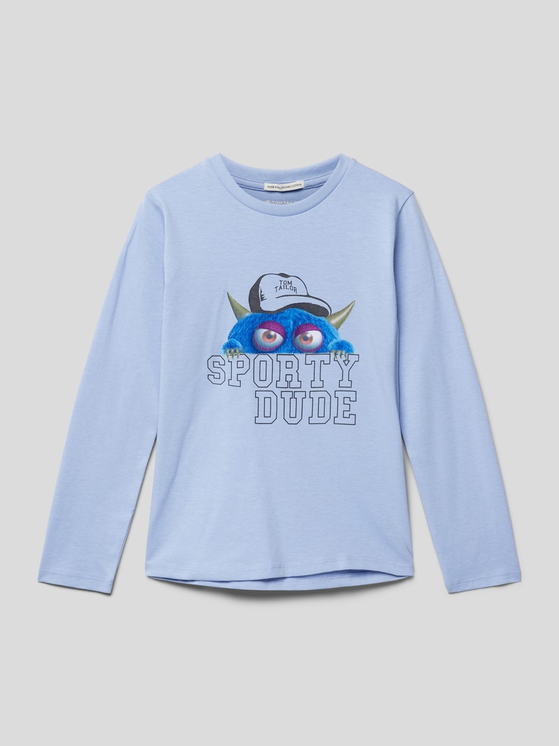 Longsleeve mit Motiv- und Statement-Print in bleu