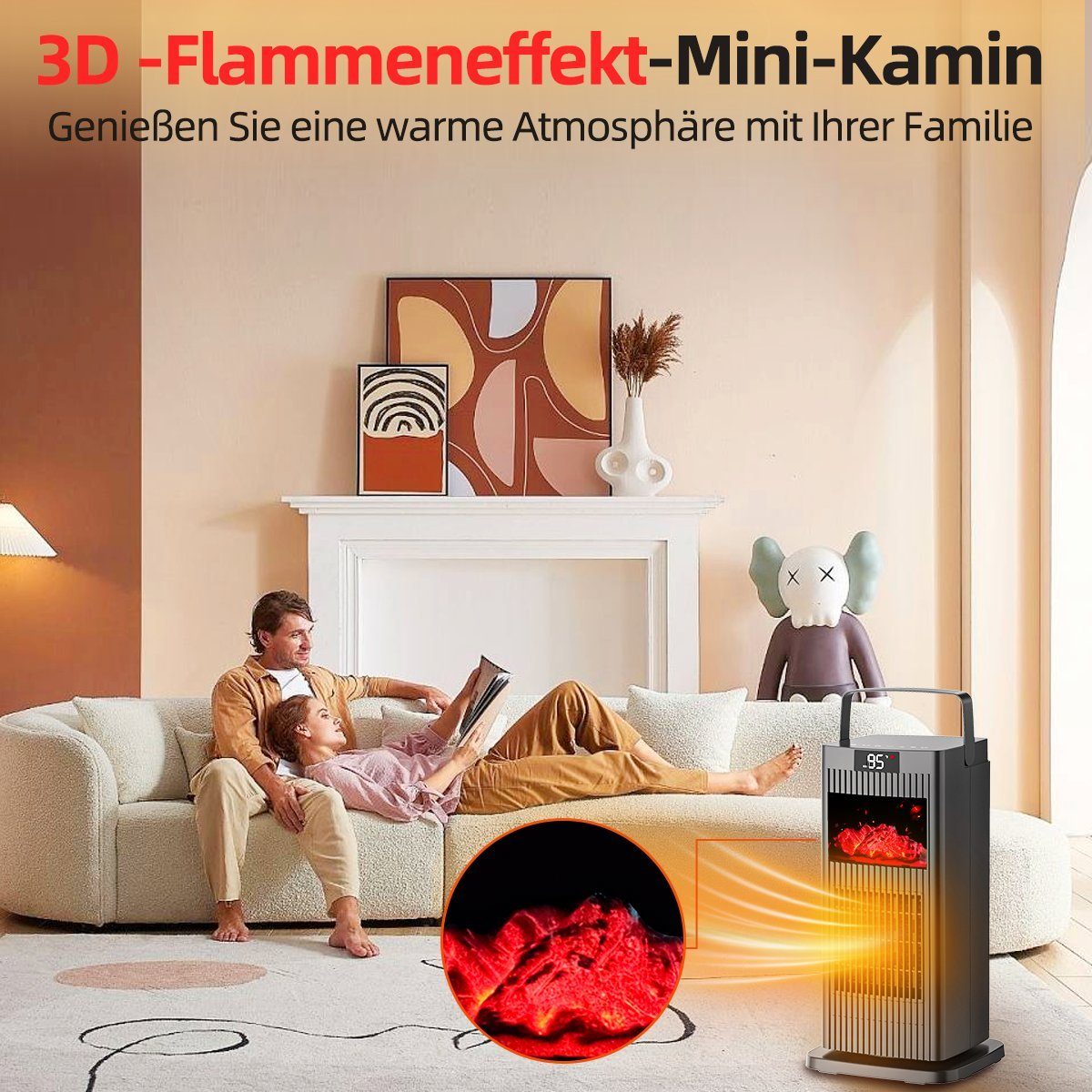 7Magic Heizlüfter Heizung Elektrisch PTC Keramik Heizlüfte Leise, 4 Modus 12-Std-Timer, 1500 W, Energiesparend Heizgerät mit Fernbedienung, Badezimmer Schlafzimmer