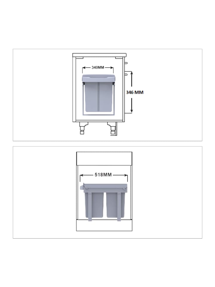 relaxdays Mülltrennsystem Grau Deluxe 2x15L günstig kaufen onesize