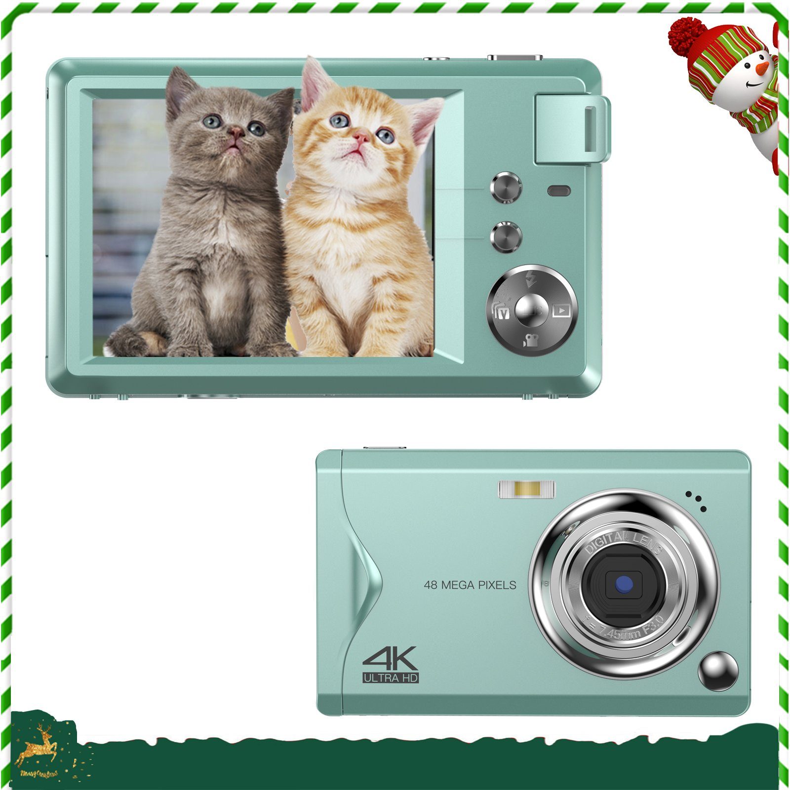 OKA kompakte Digitalkamera,4K HD 1080P 48MP Fotokamera mit 32 GB SD-Karte Kompaktkamera (48 MP, Autofokus und Fotografie)