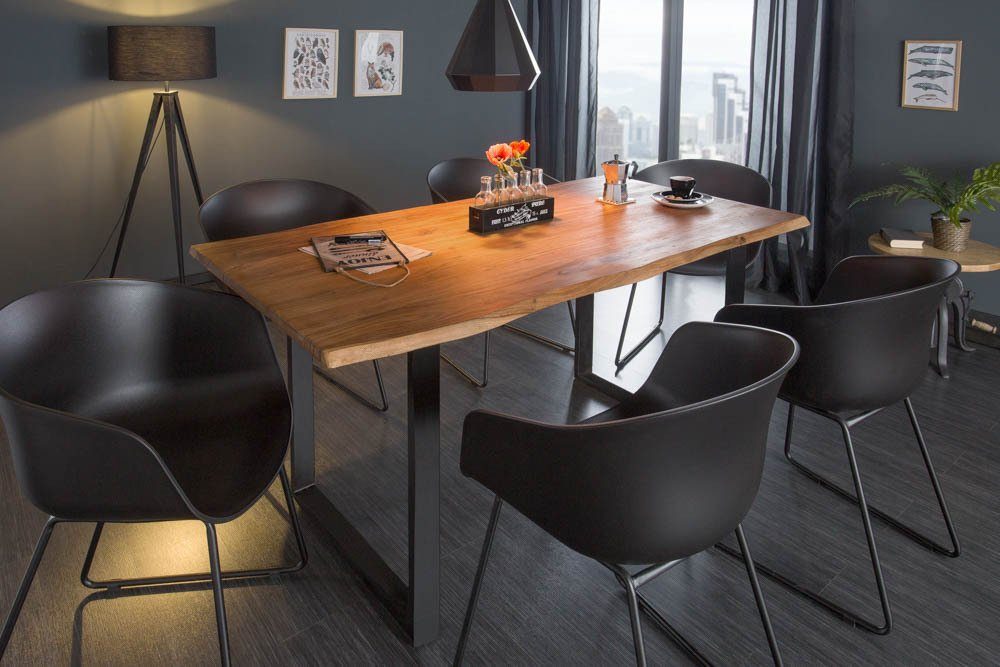riess-ambiente Baumkantentisch MAMMUT 140cm natur / schwarz (Einzelartikel, 1-St), Massivholz · Stahl · Kufen · 2,6cm Platte · Esszimmer · Industrial