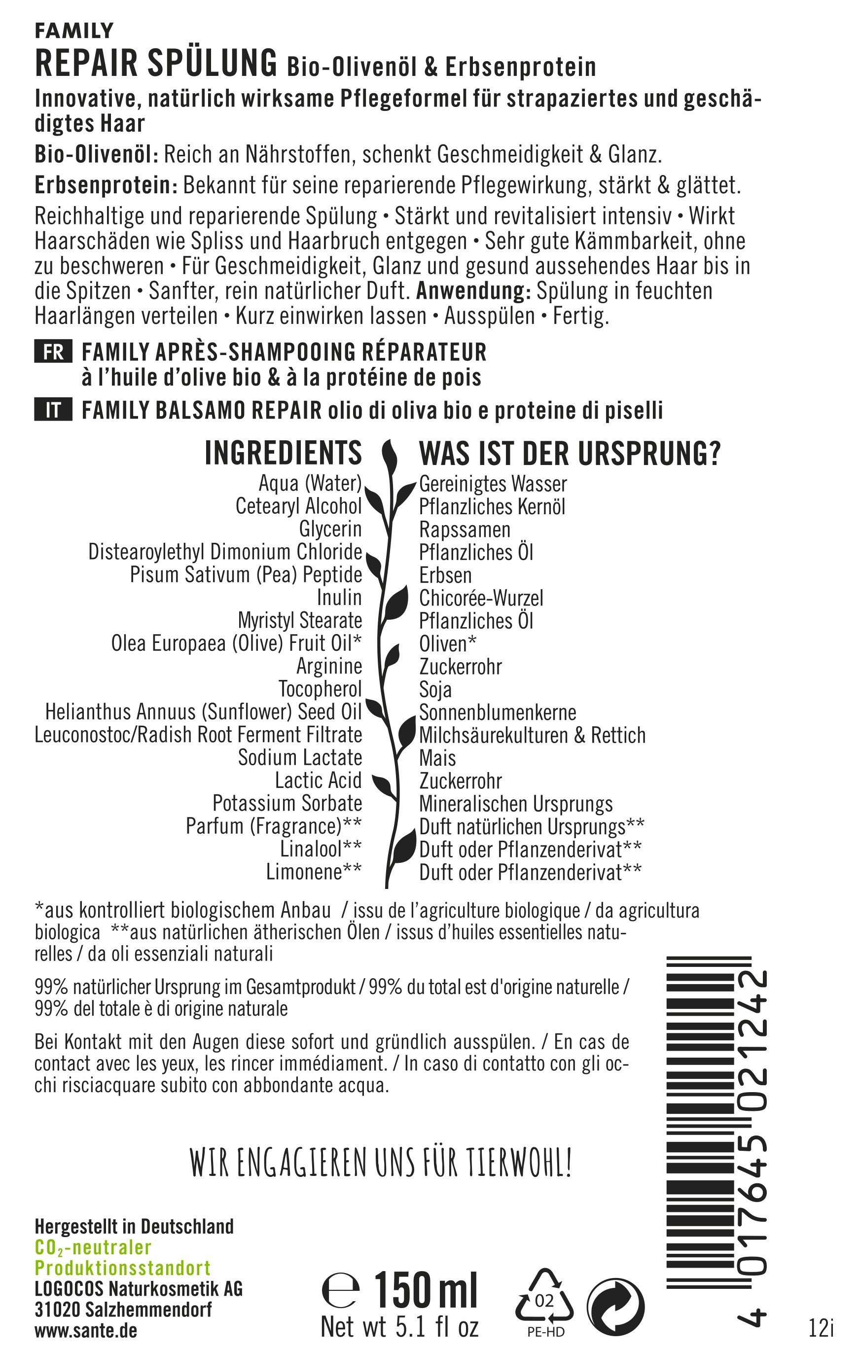 SANTE Haarspülung FAMILY Repair Bio-Olivenöl
