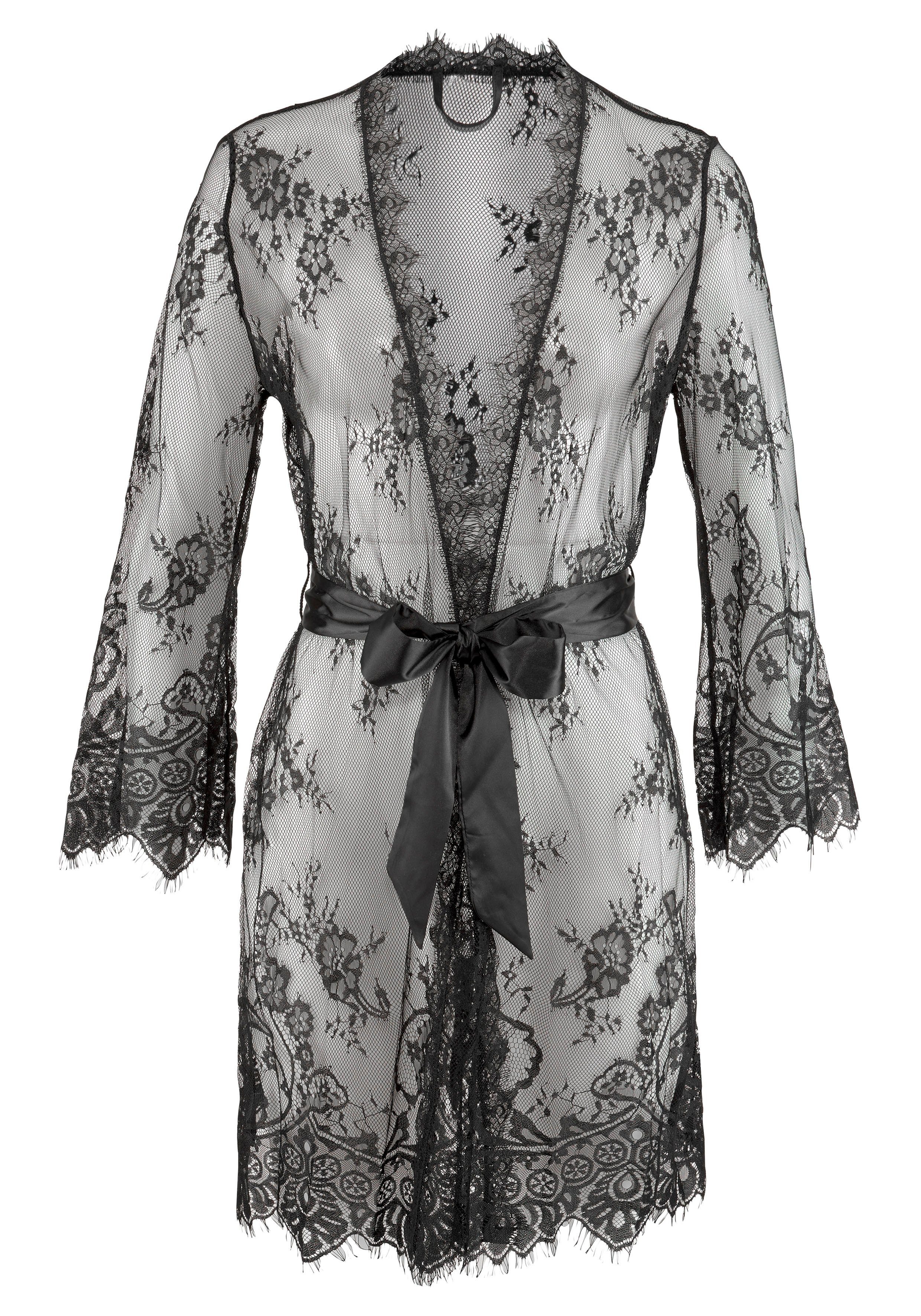 LASCANA Kimono, Kurzform, Kunstfaser, aus transparenter Eyelashspitze, sexy Dessous