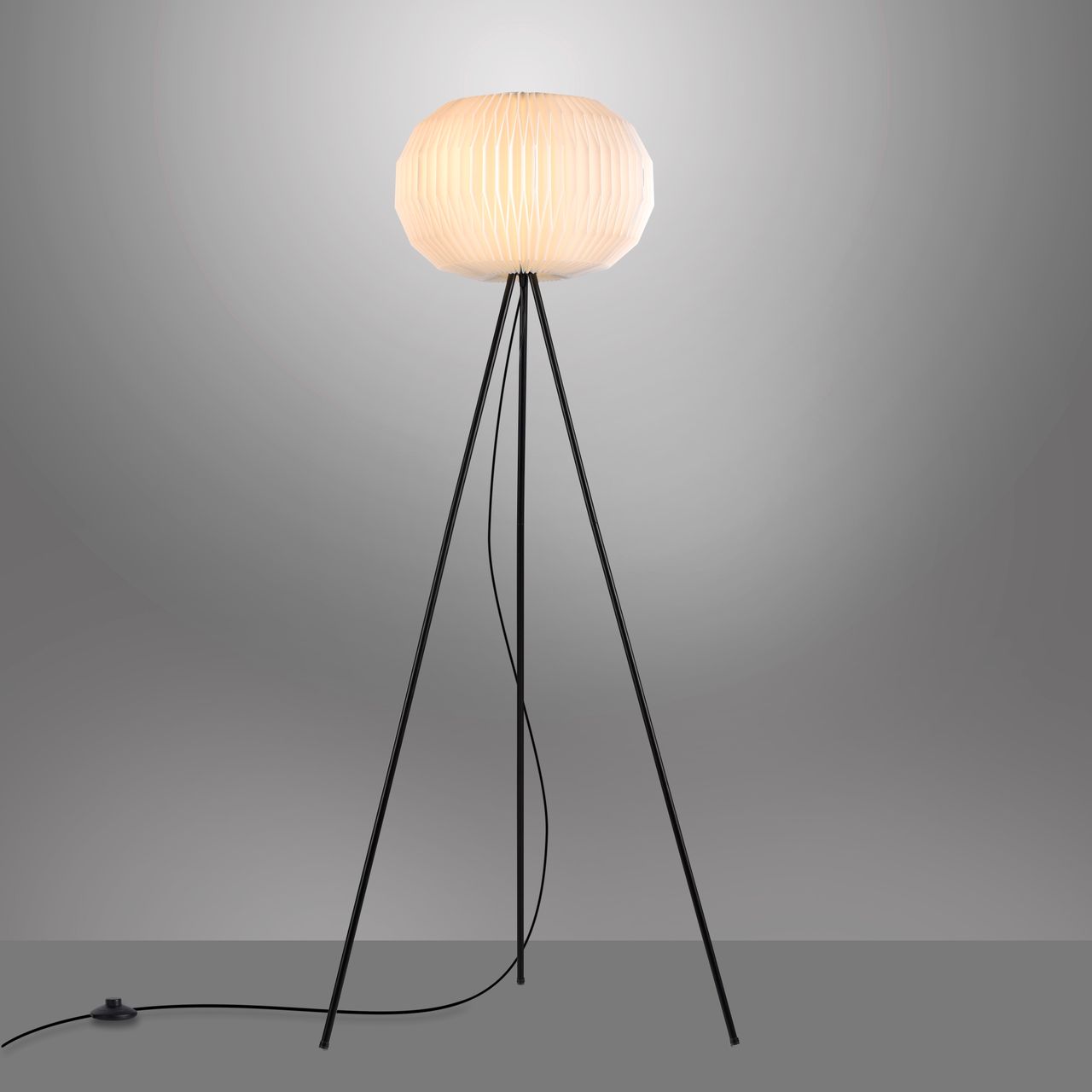 JUST LIGHT LeuchtenDirekt, Stehleuchte 1-flammig, E27, Dreibein-Stativ, Lamellenschirm, Ø45cm, weiß PAPEL