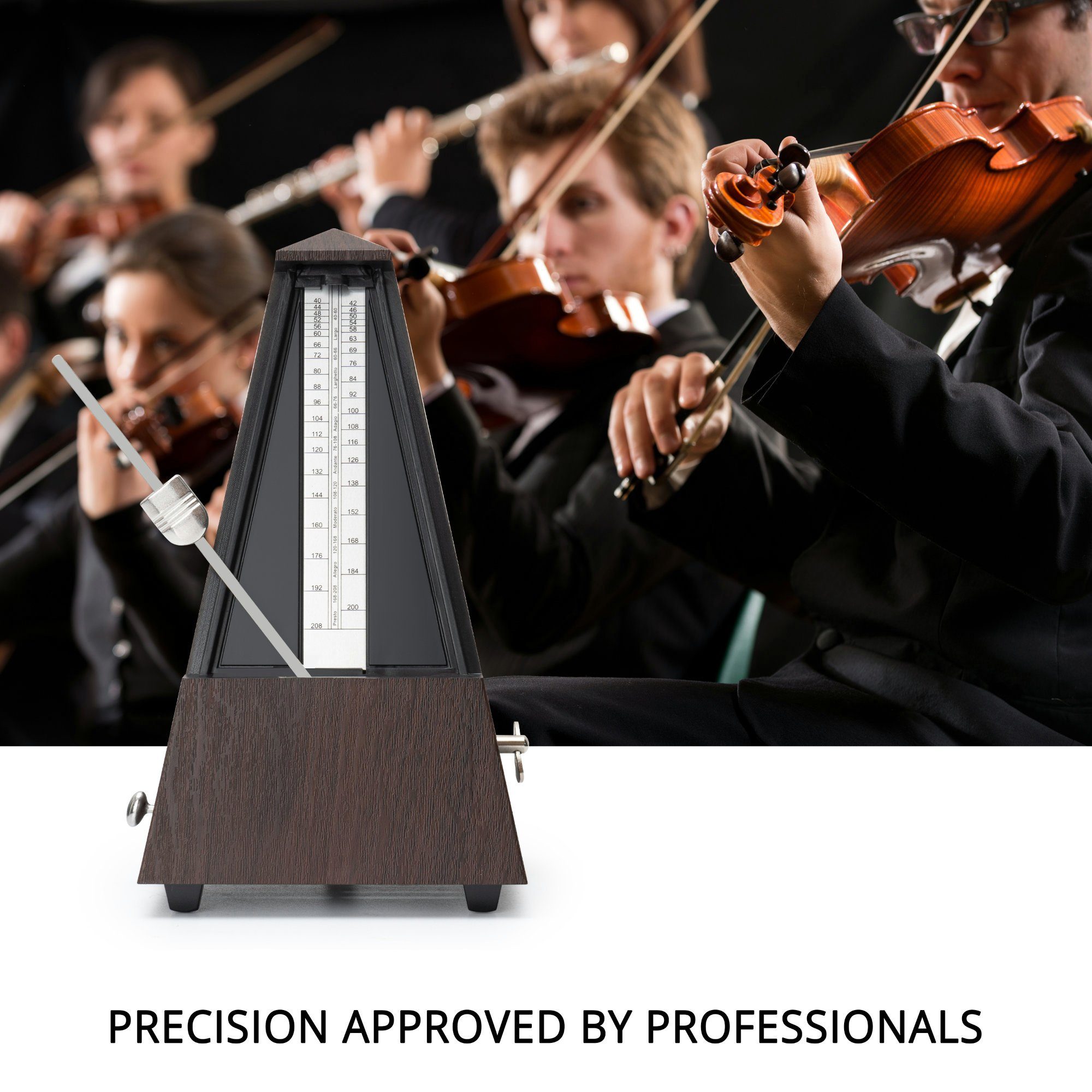 Steinmayer Metronom mit Glocke - 40-208 Schläge pro Minute, Mechanischer Taktgeber in Pyramidenform - 4 Taktarten