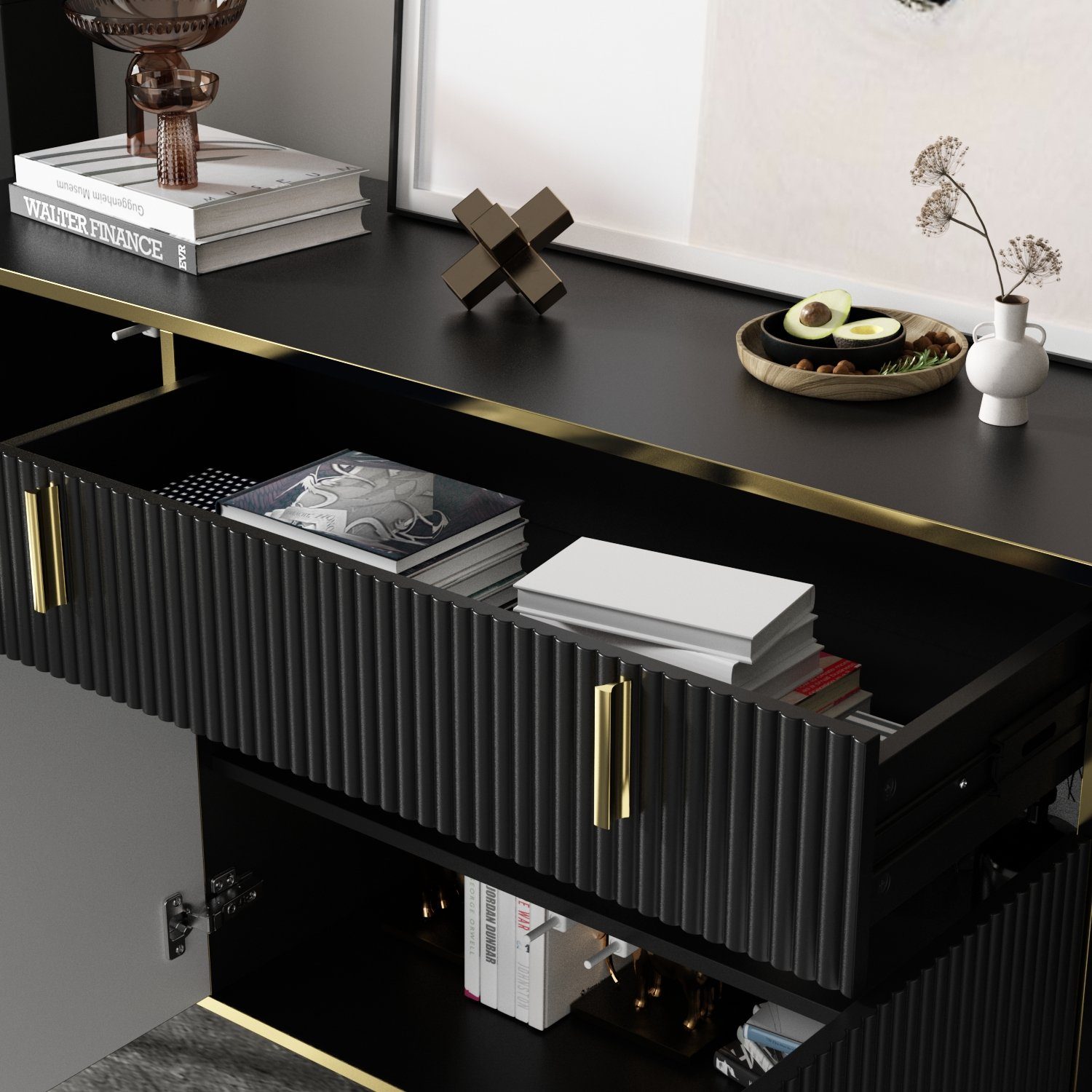 FUFU&GAGA Sideboard Komodenschrank mit 4 Türen und 1 Schublade