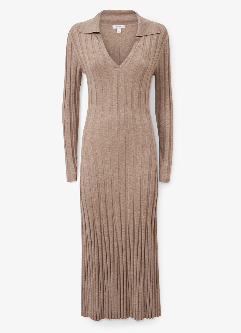 Abito midi Reiss Winnie in maglia fine, misto lana, con pieghe