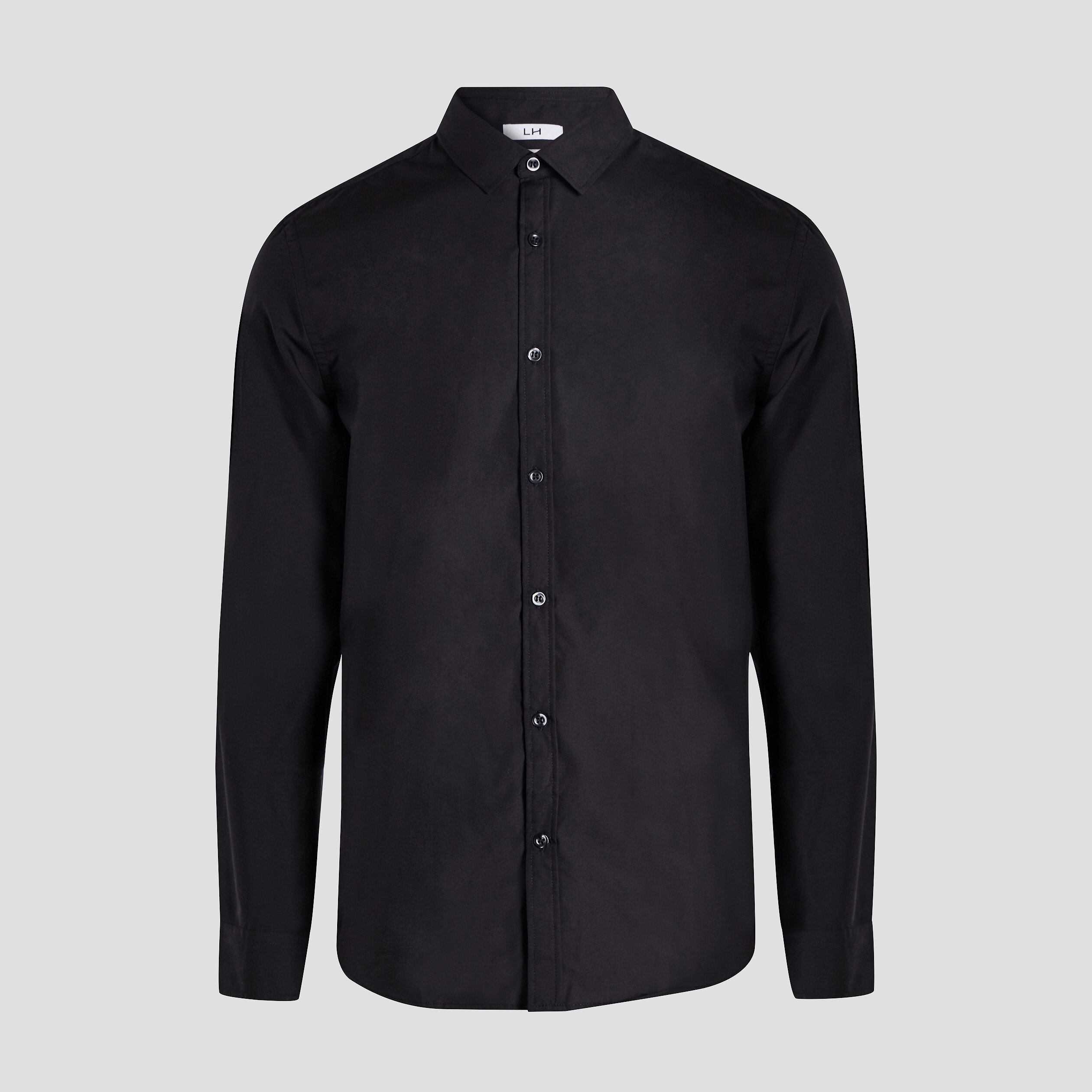 Chemise ajustée col italien noir homme | La Halle