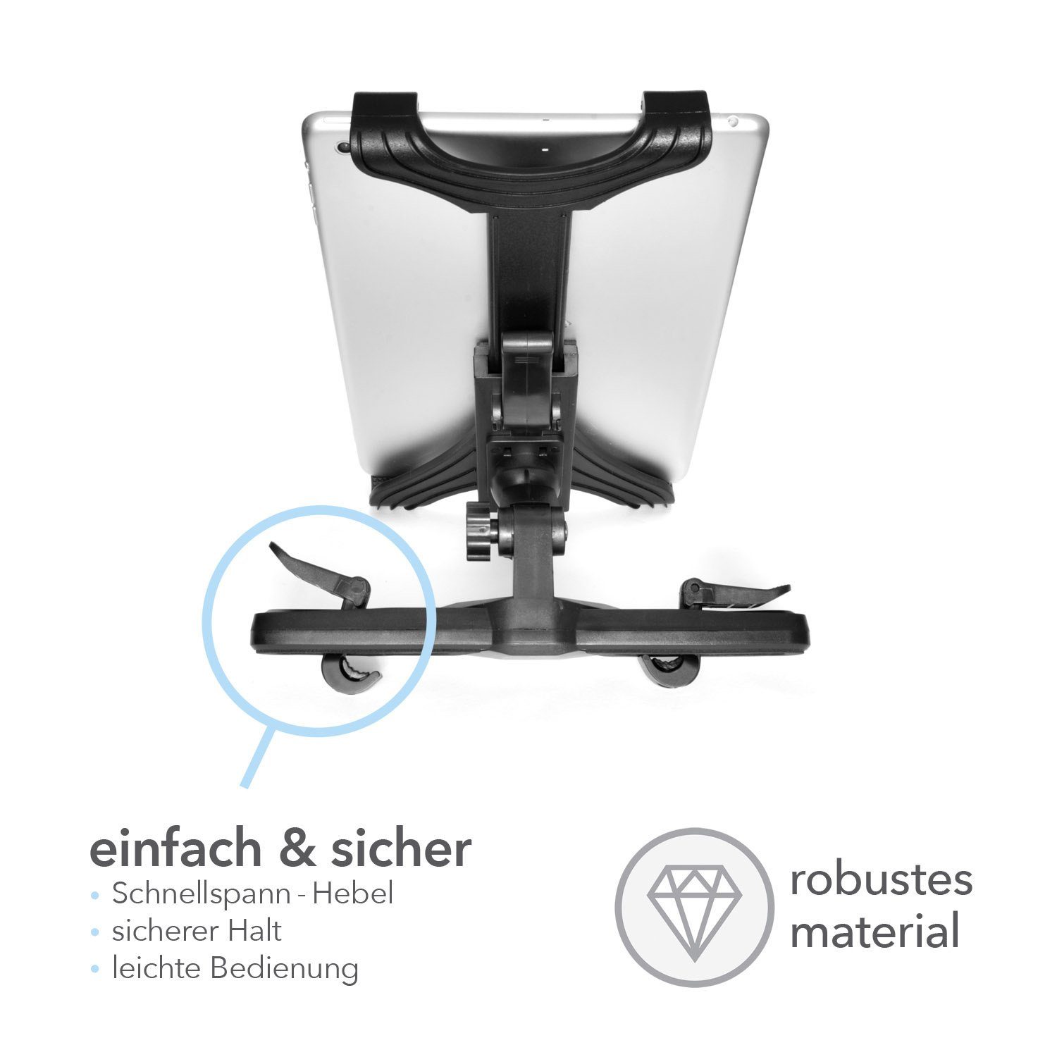 Goods+Gadgets Universal Tablet-Halter Tablet-Ständer, (KFZ Auto-halterung, Kopfstütze Befestigung)