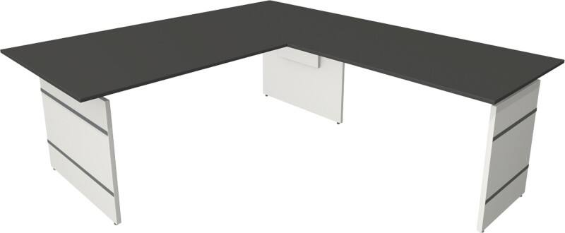 Kerkmann 11466213 Form 4 Höhenverstellbar Sitz-Stehschreibtisch L-förmig Weiß 2.000 x 2.200 x 760 mm