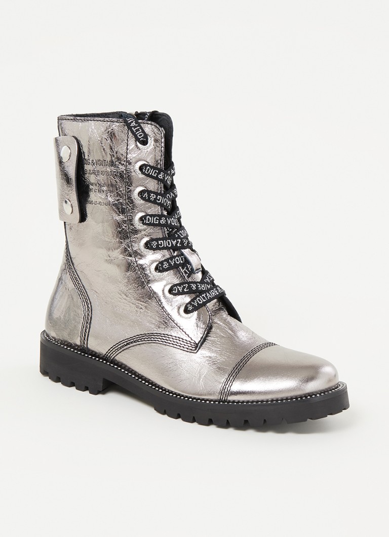 Botine Zadig&Voltaire Joe Vintage din piele cu șnururi metalice și garnituri