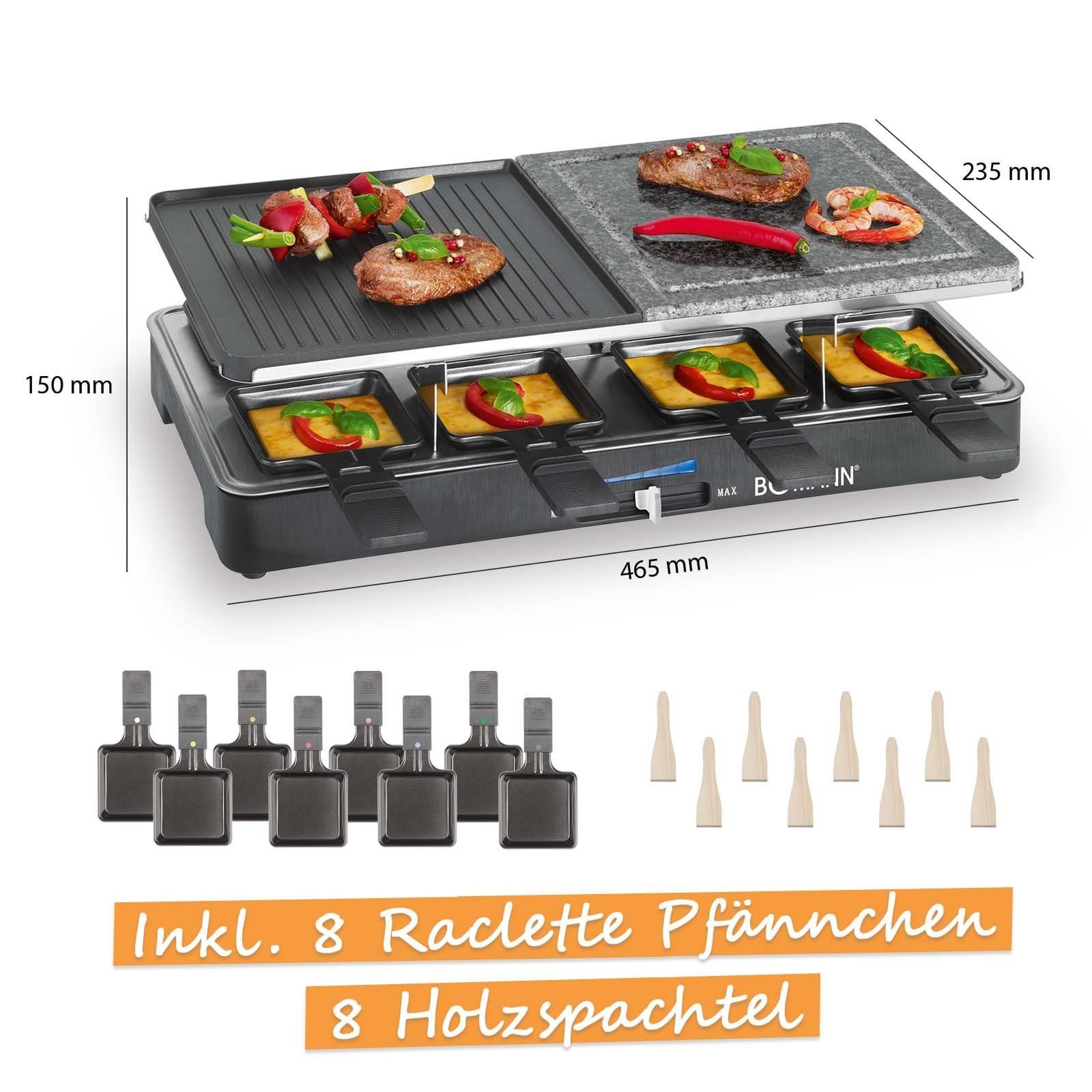 bmf-versand Raclette Raclette Grill für 8 Personen inkl Pflegetuch Heißer Stein