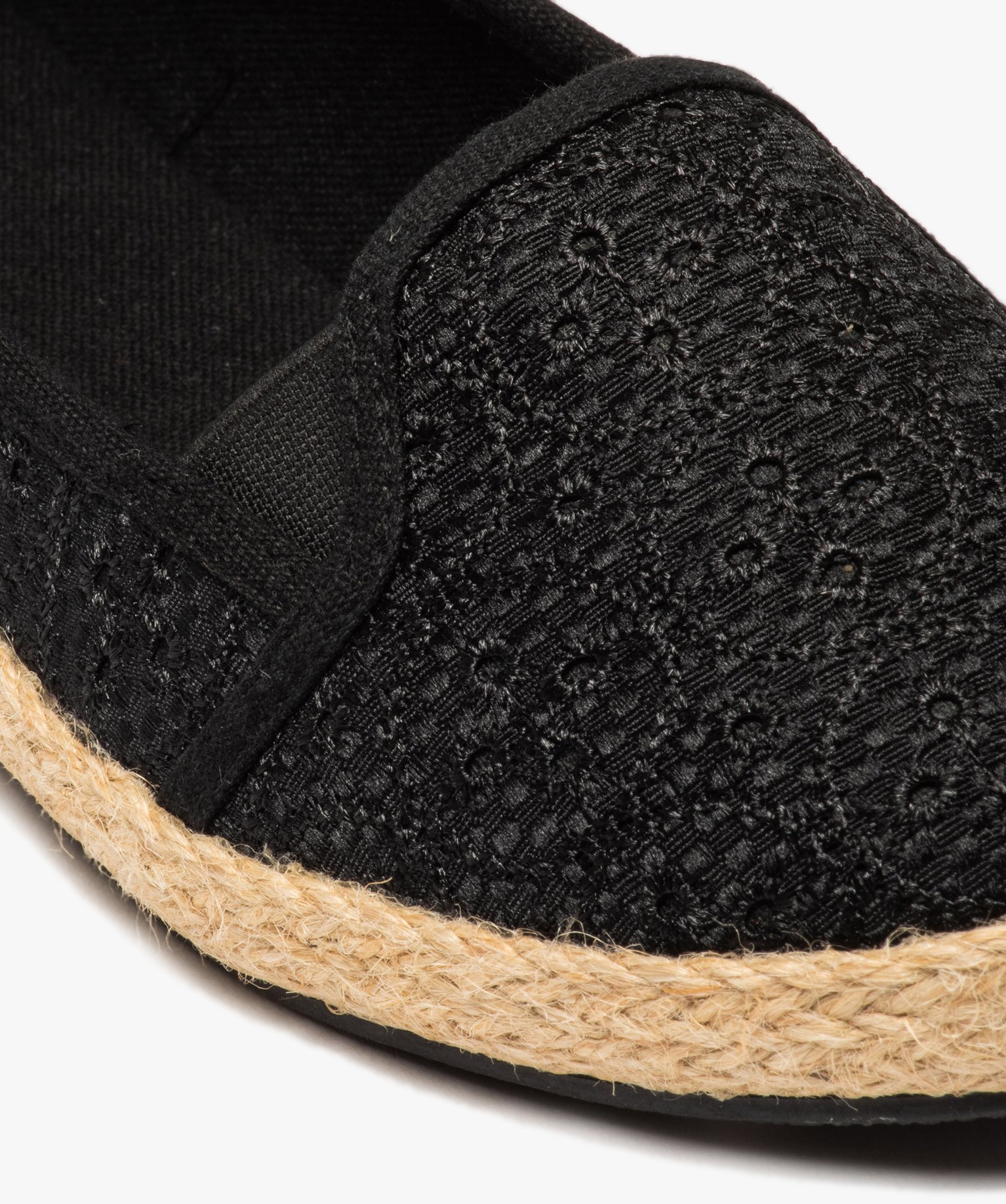 Ballerines femme en toile brodée avec semelle en corde noir | GEMO