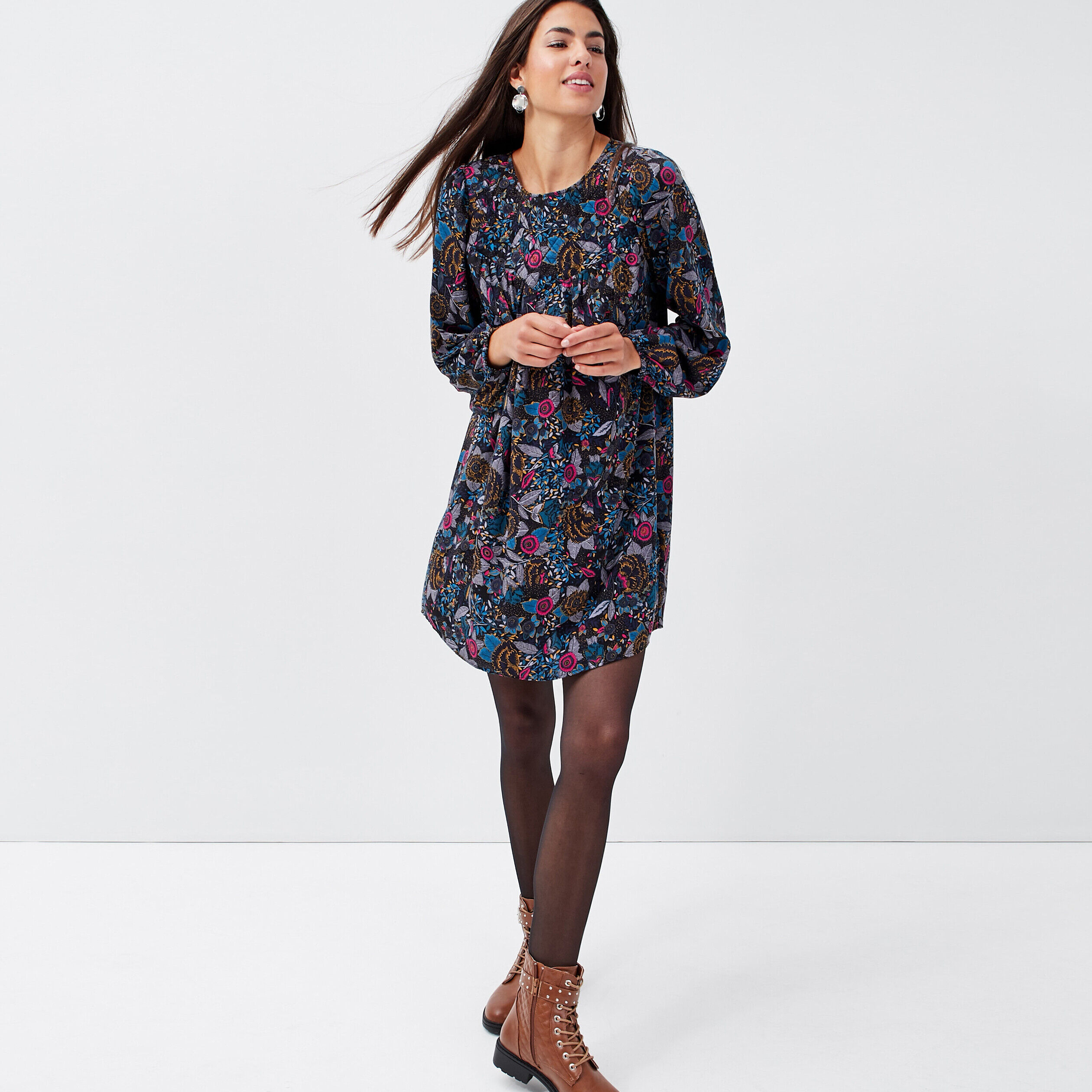Robe droite manches longues noir femme | Cache Cache