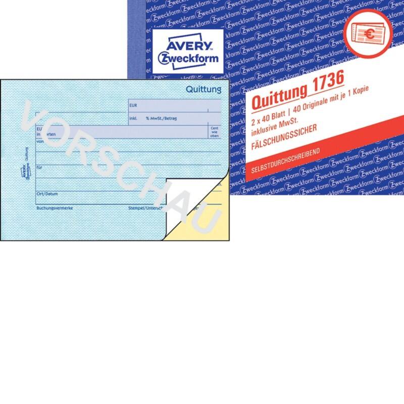 AVERY Zweckform Quittungsformulare 1736-5 DIN A6 quer 5 Stück