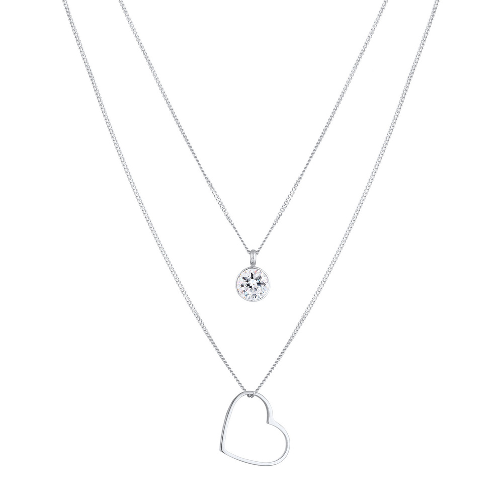 Elli Elli Collier Collier femme layering avec pendentif coeur et cristal en argent 925 collier