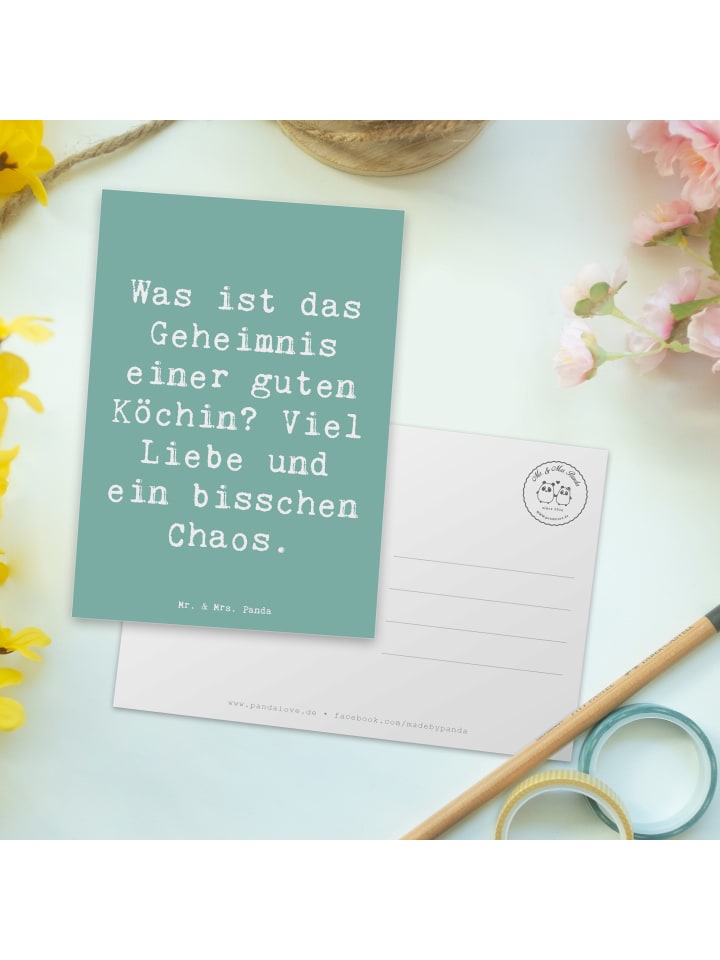 Mr. & Mrs. Panda Postkarte Spruch Köchin Chaos mit Spruch in Meeresbrise günstig kaufen onesize