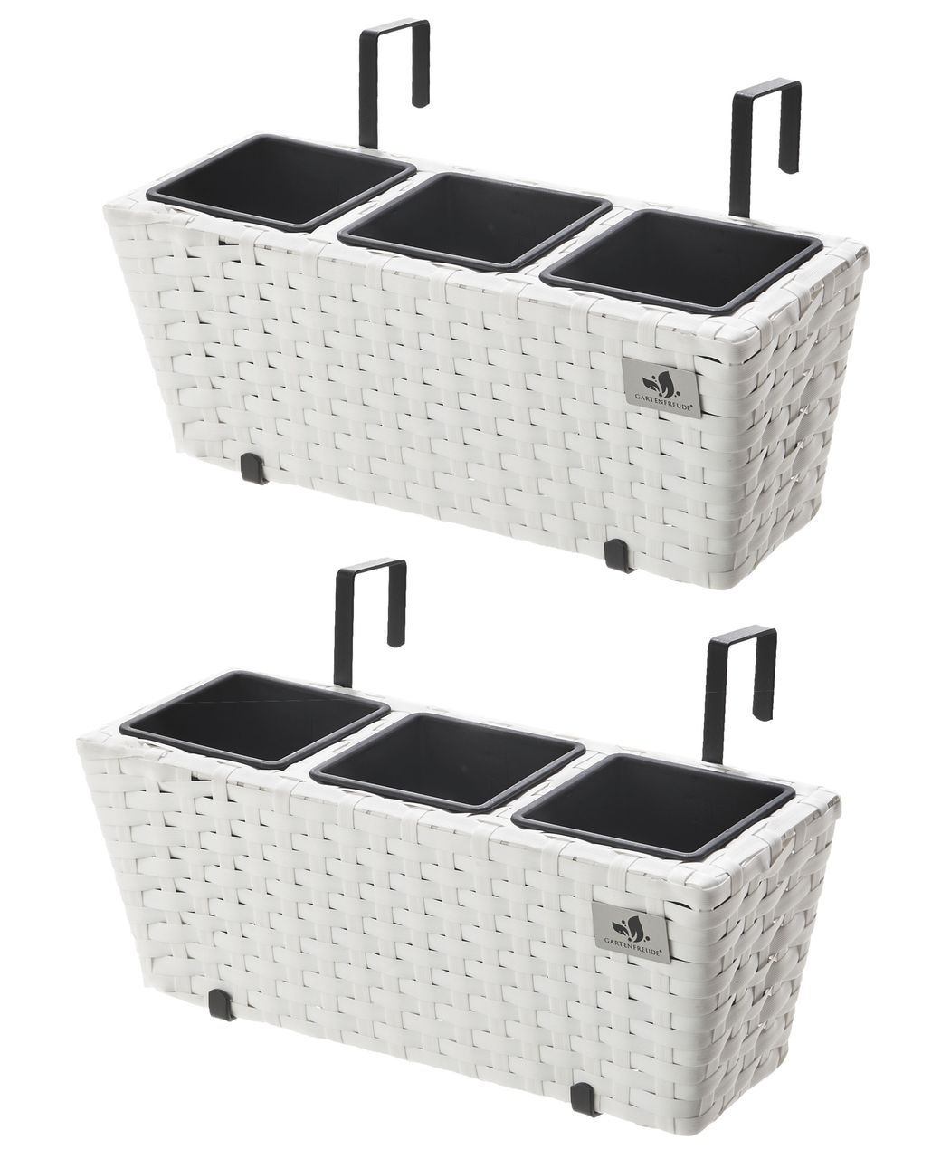 Weles Polyrattan Balkonkasten 2 Stück inkl. Aufhängung, 47 x 17 x 15 cm, 3er Kunststoffeinsatz, weiß