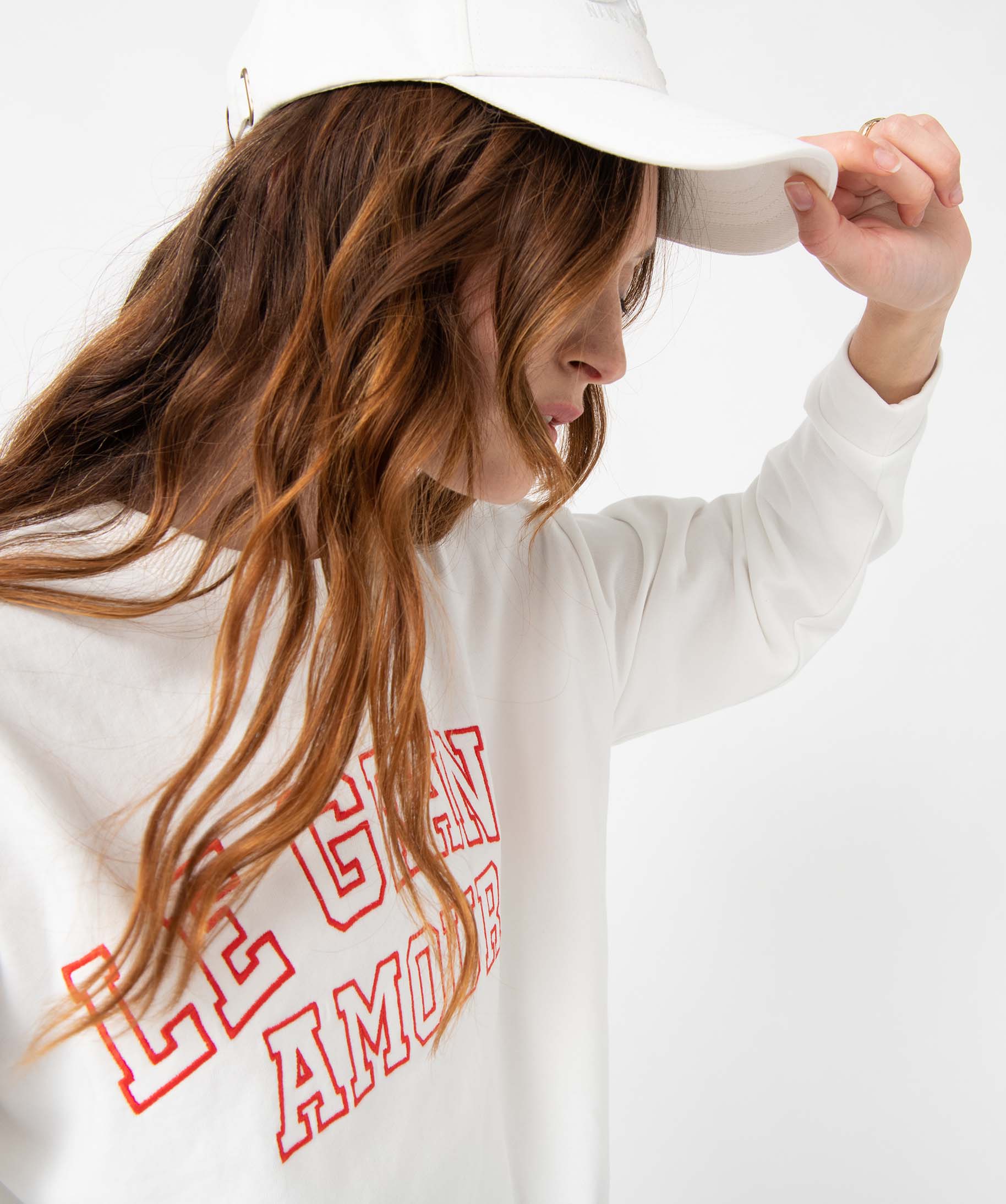 Sweat femme oversize à message brodé ecru | GEMO
