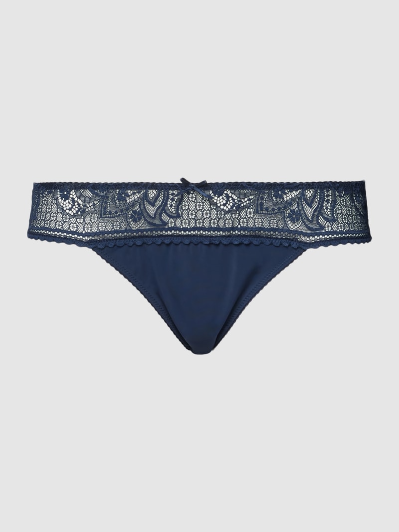 String mit floralem Spitzenbesatz Modell 'Luciana' in dunkelblau
