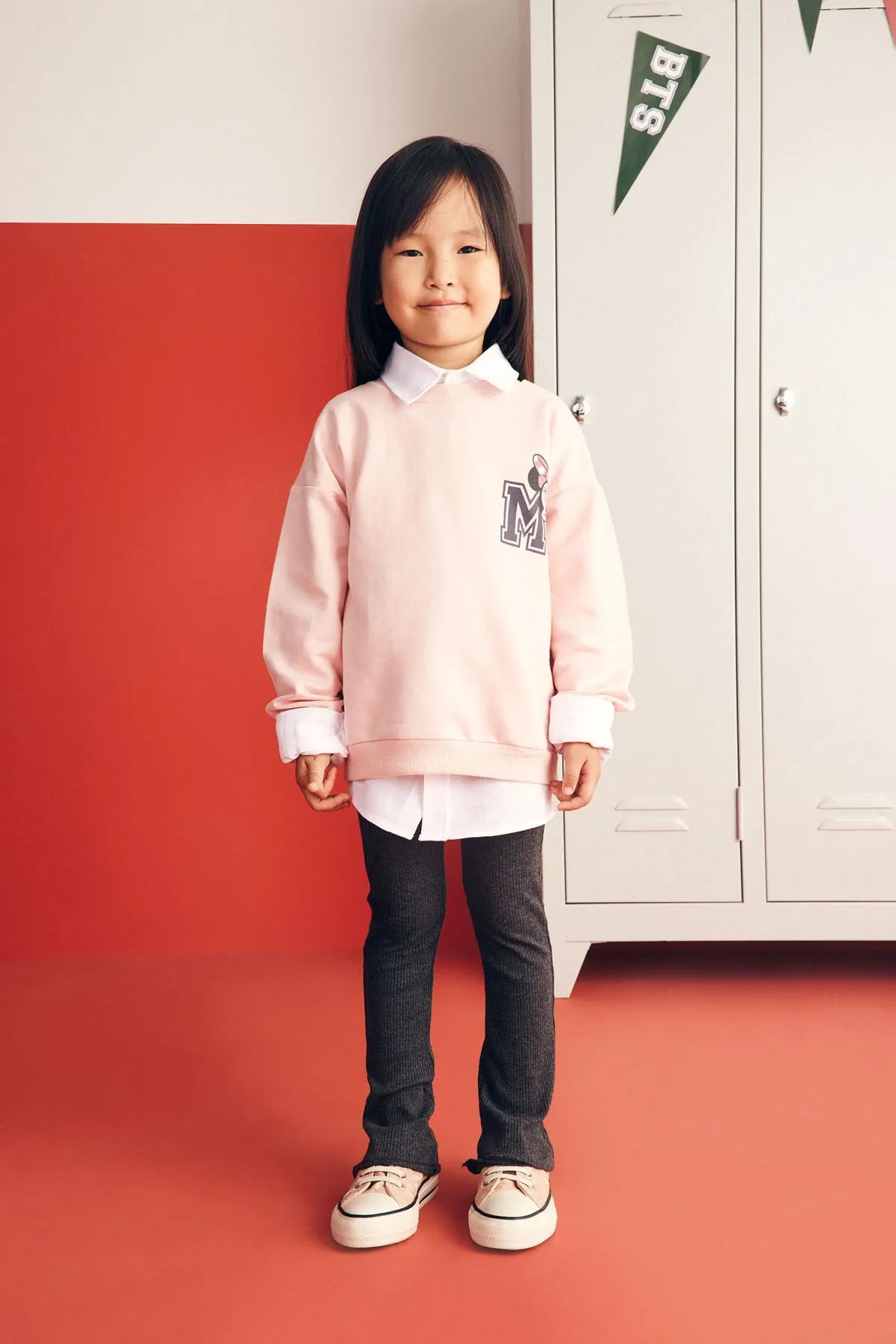 DeFacto  2-teiliges Set mit gerippten Camisole-Sweatshirt-Strumpfhosen von Disney Mickey & Minnie für Baby-Mädchen