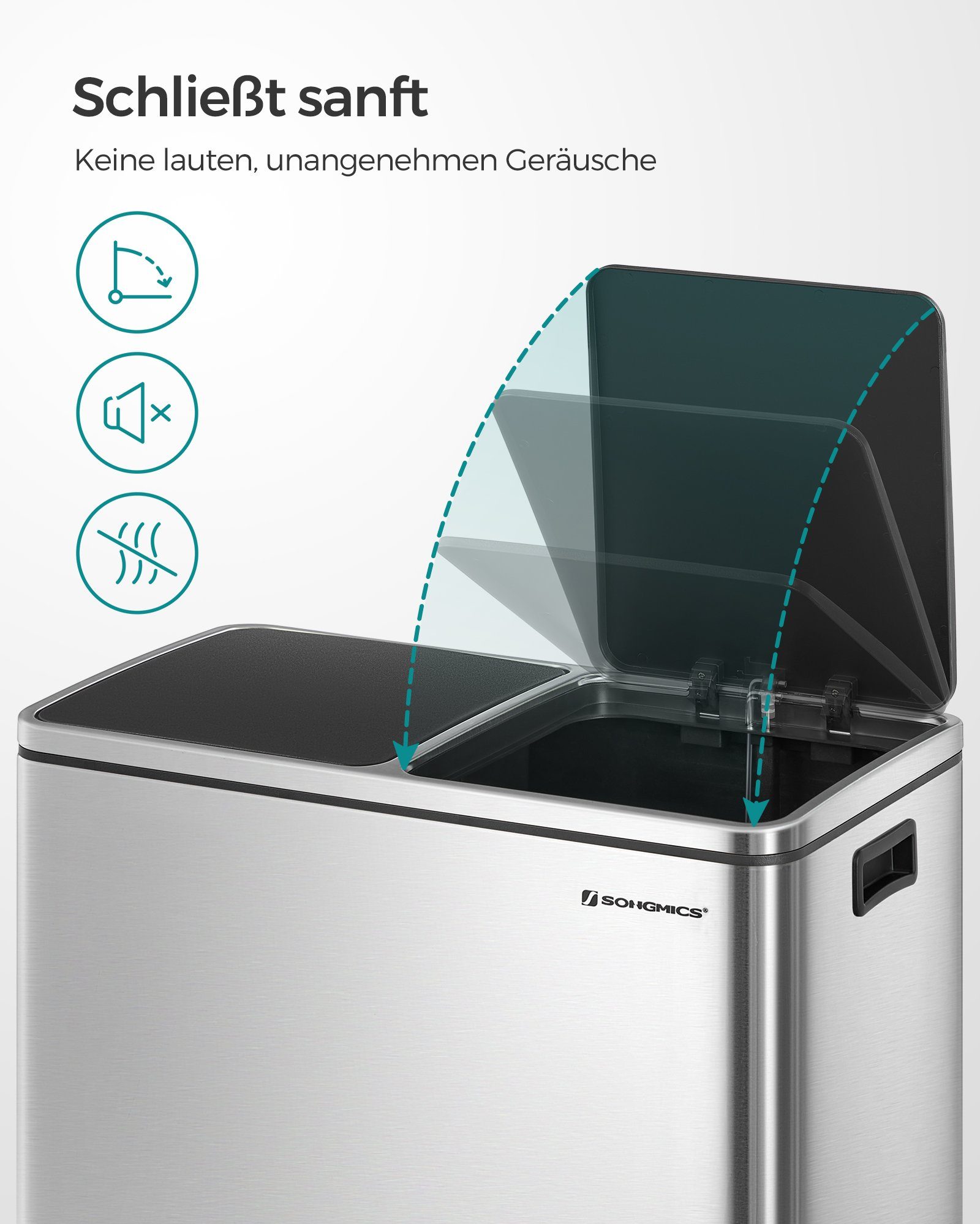 SONGMICS Mülleimer Mülltrennsystem, mit 2 Fächern, 2 x 30 L, Küche