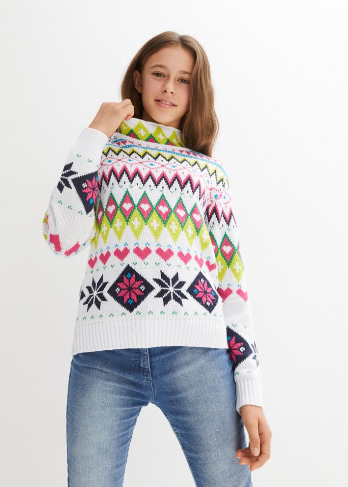Mädchen Rollkragenpullover mit Norwegermuster