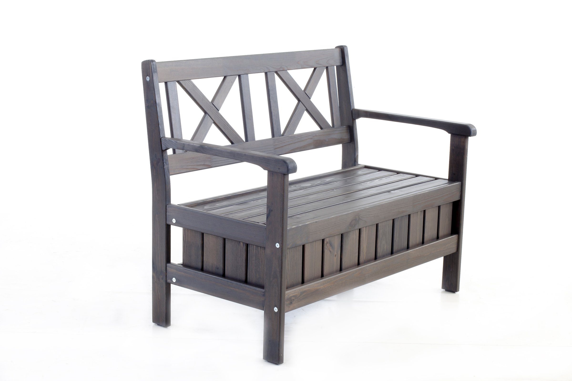 Home Feeling Gartenbank 2er Massivholz Truhenbank EVJE, ca. 108x63x88 cm, Taupegrau