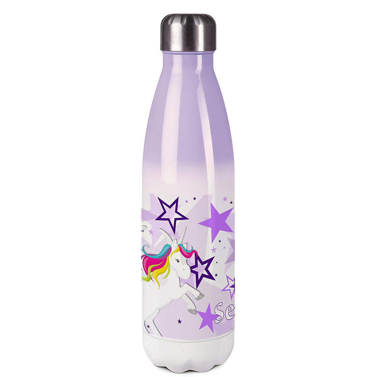 Edelstahl Kinder Thermoflasche / Trinkflasche bunt Pegasus Sterne Farbe lila Spülmaschinenfest, Auslaufsicher, Bruchfest, Doppelwandig, Für Heißgetränke geeignet, Mit Deckel, Isoliert