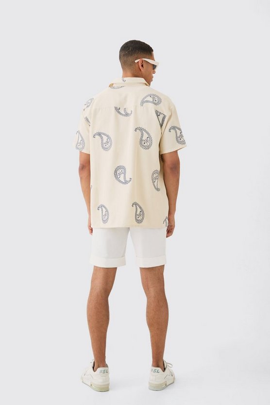 Oversize Twill-Hemd mit Paisley-Stickerei