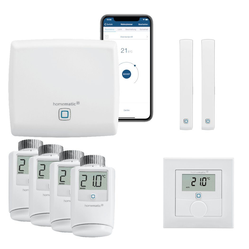 Homematic IP Smart Home Heizungssteuerung Komplettpaket mit Wandthermostat. Smart-Home Starter-Set