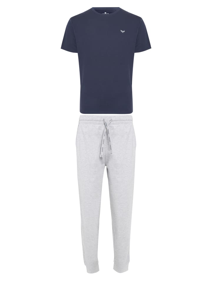 Threadbare Schlafanzug Ledger PJ Set in Navy / Grey Marl günstig kaufen