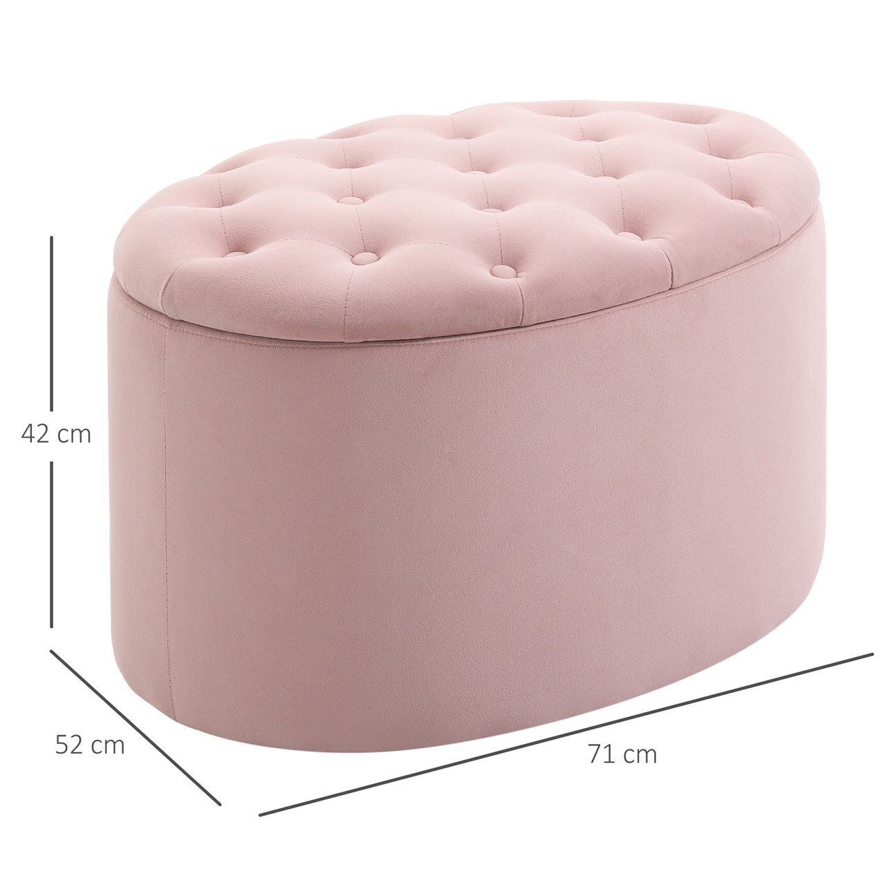 HOMCOM Sitzbank Polsterbank mit Stauraum Truhenbank Ovale Form Flur Schlafzimmer Wohnzimmer samtartiges Polyester Gummiholz Rosa 71 x 52 x 42 cm