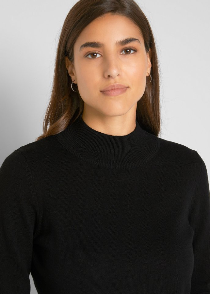 Basic Pullover mit Stehkragen mit recycelter Baumwolle