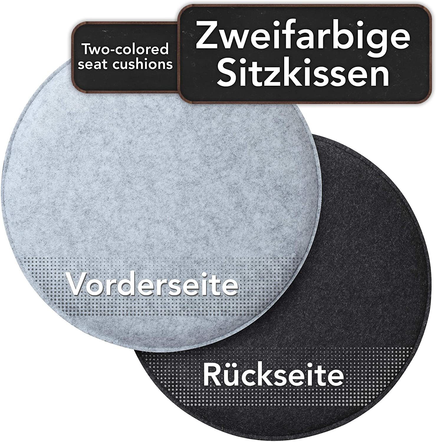 Loco Bird Stuhlkissen 4er Set rund aus Filz Ø 36cm, Stuhlkissen für Schalenstuhl: bequeme Sitzauflage für Bank / Stuhl