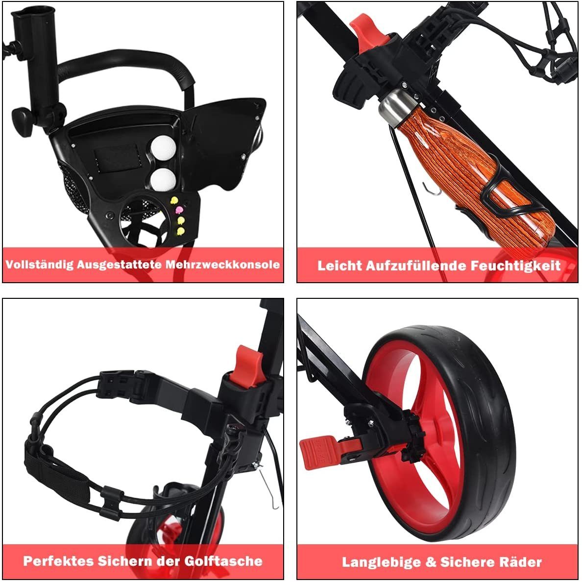 COSTWAY Golftrolley 3-Rad Golfwagen, klappbar, mit verstellbarem Sitz, Griff