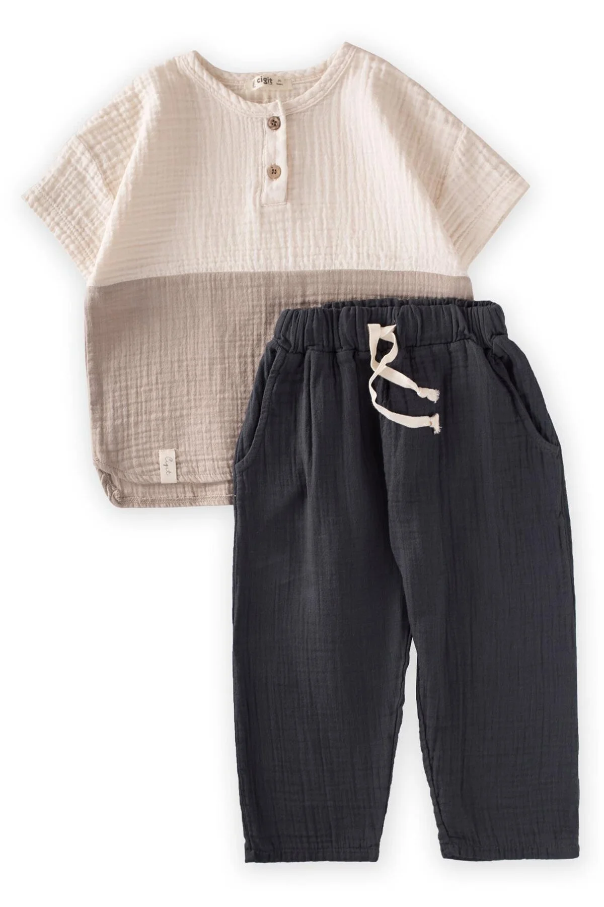 Cigit  Bohemian Garniertes Musselin-Set, 2–8 Jahre, Creme